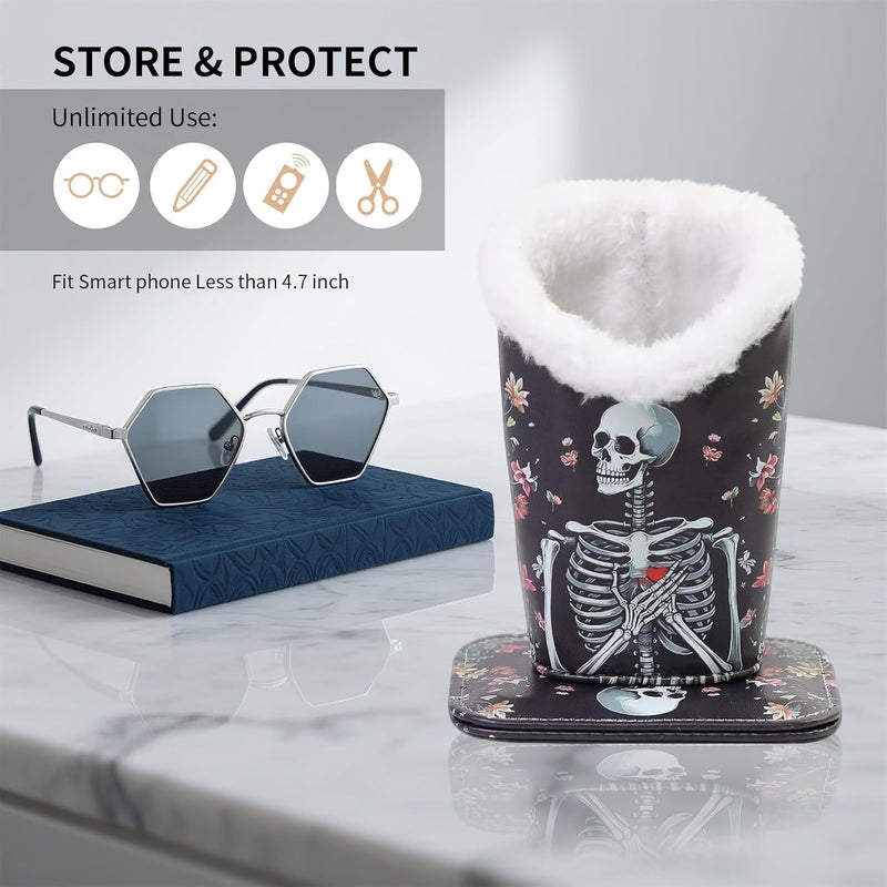 FlyingMage Store Plush Lined Eyeglasses Holder, Cute Magnetic PU Leather Glasses Stand Case for Women Men Kids - Image 2